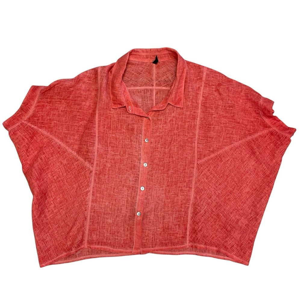Inizio Made in Italy Womens Button Up Shirt Linen Cap Sleeve Size Med 100% Linen - Picture 4 of 15